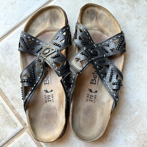 Betula by Birkenstock Joyce Beaded Laser Cut Straps Black Slide Sandal